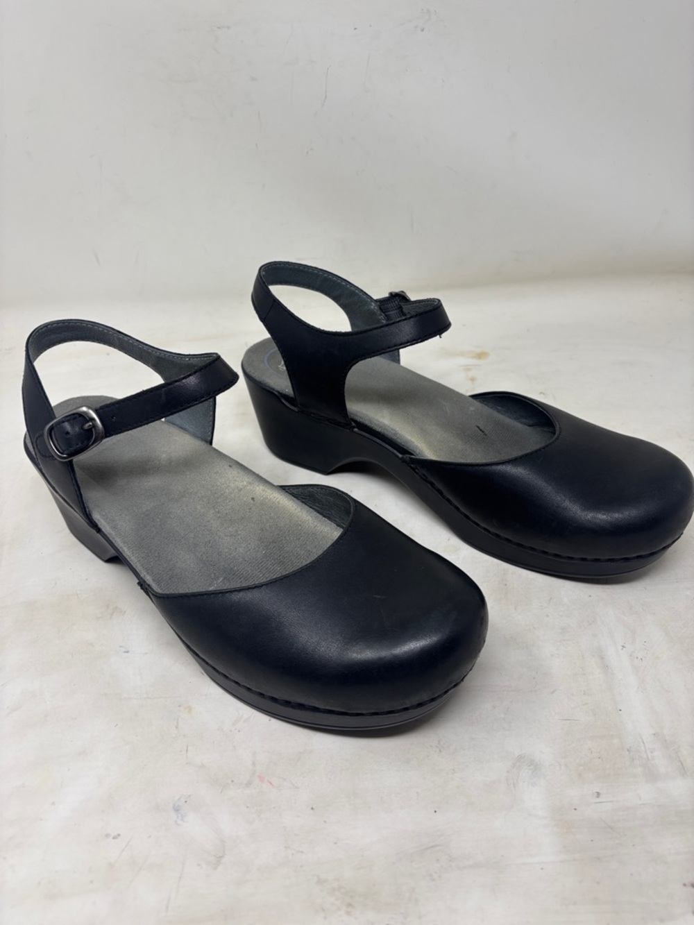 Dansko Black Leather Mary Jane Clog Sandals